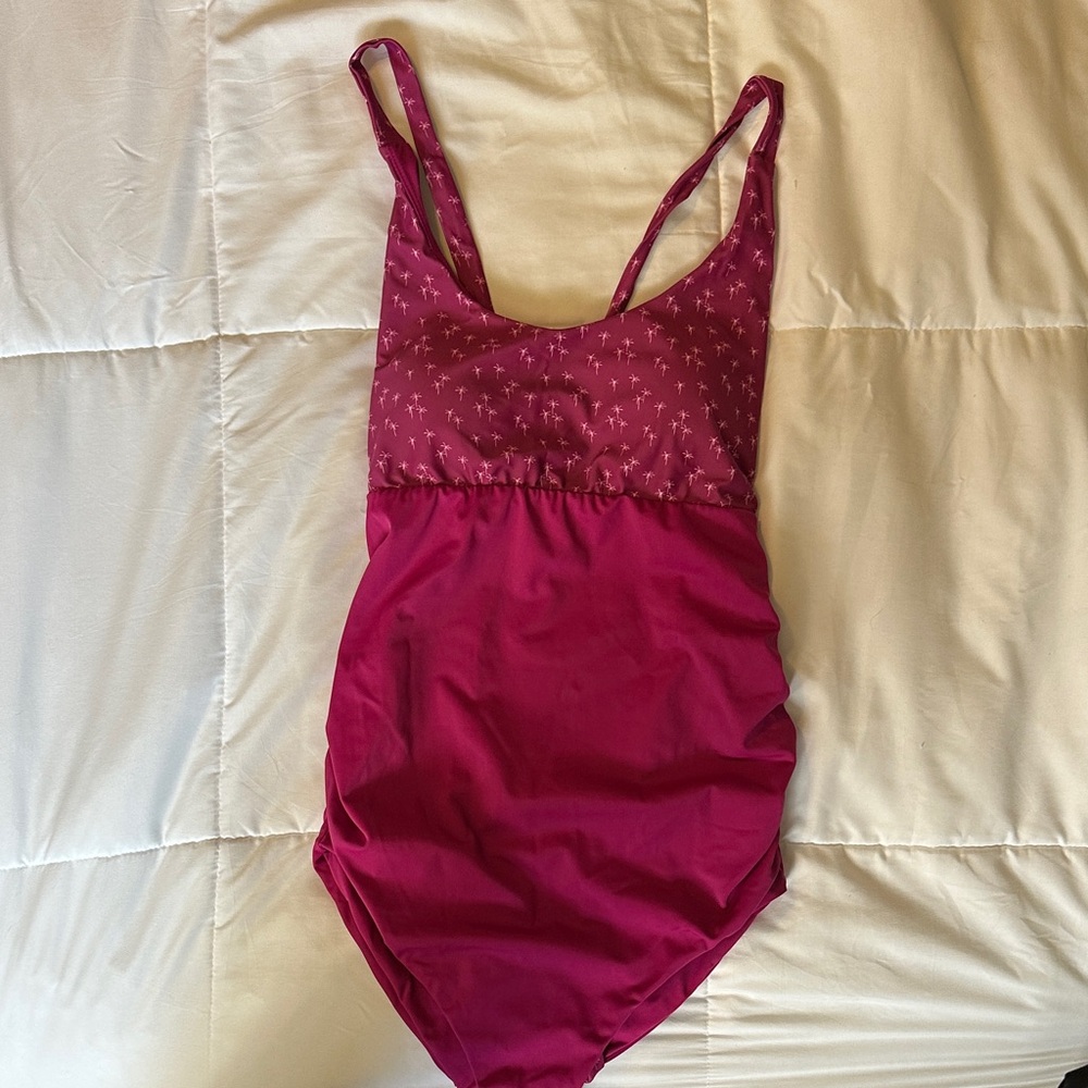 Magenta One-Piece Swimsuit with Printed Bust